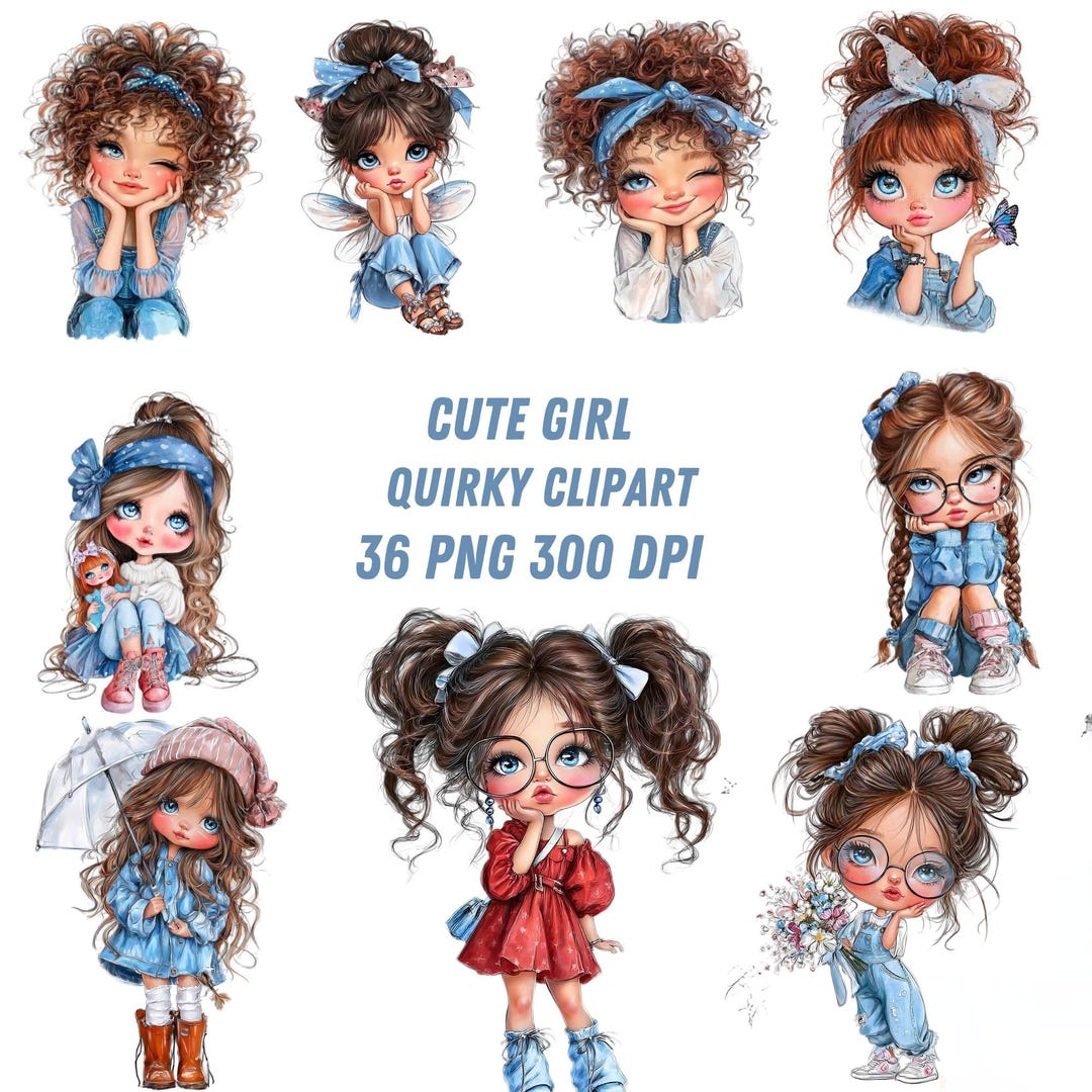 3 PNG Quirky Girls Clipart Unique Girl Graphics Digital Download ...