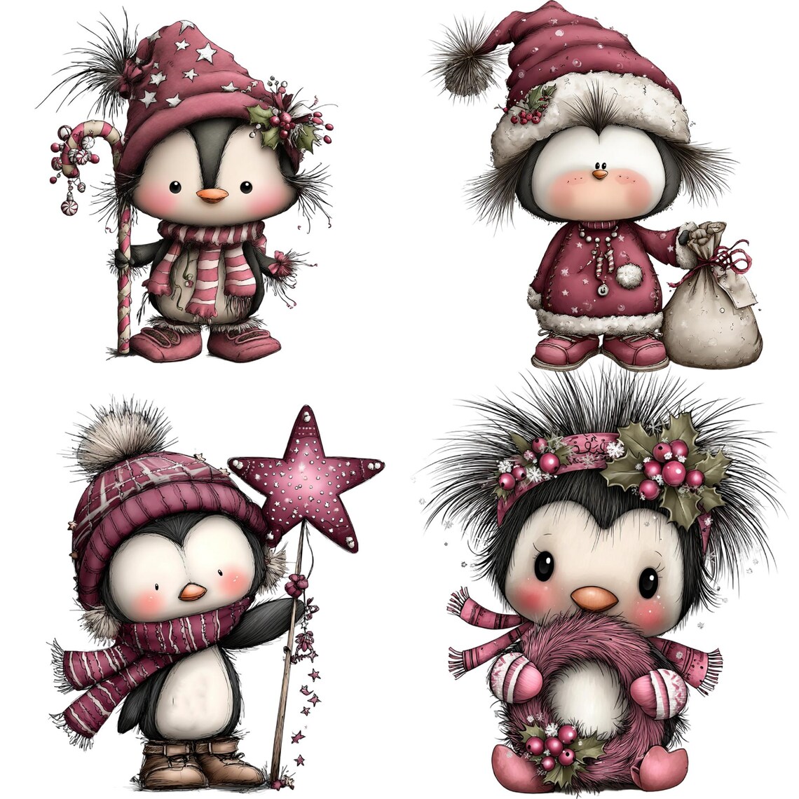 30 Cute Christmas Penguins Birds Clipart, Whimsical Winter Bird ...
