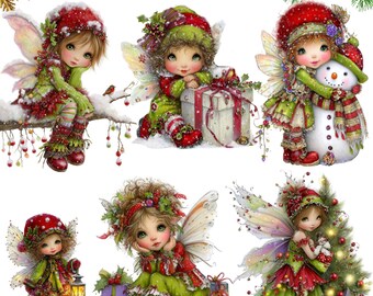 20 Quirky Christmas Fairy Clipart, Commercial Use, Whimsical Ephemera, Watercolor PNGS, Instant Download, Fantasy Junk Journal, Paper Craft