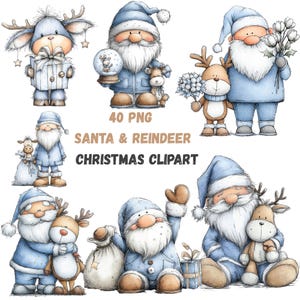 Santa & Reindeer Christmas Clipart: Festive Holiday Graphics (Digital Download - 40 PNGs) Transprint background