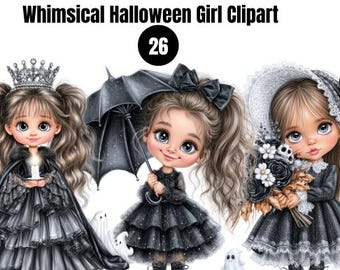 Quirky Halloween Witch PNG Bundle, Cute Witch Clipart, Cottagecore Halloween, Whimsical halloween Girl PNG, Digital Download