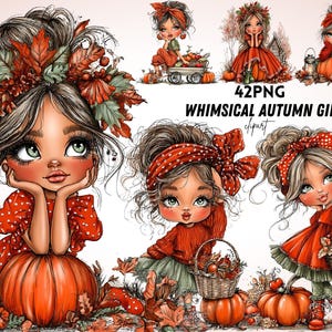 Little Autumn Girl Clipart Bundel – 42 PNG-bestanden van Hoge Kwaliteit in Aquarelstijl