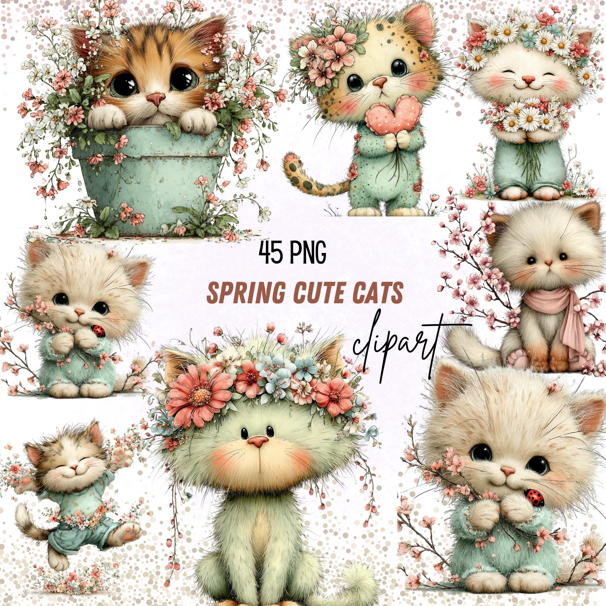 45 PNG Whimsical Cat Clipart – Cute Spring Cat With White Floral Crown ...