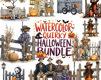 Cute Halloween Ghost Clipart Bundle, Watercolor PNG,Witch Hat Ghosts,  Halloween Sublimation, Fall Decor, Autumn Printables Digital Download