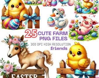 Clipart de animais de fazenda excêntricos: gráficos PNG de primavera e Páscoa