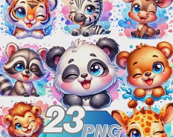 Watercolor Animal Clipart Bundle: Funny Peeking Animals, Nursery Art (PNGs, Digital Download