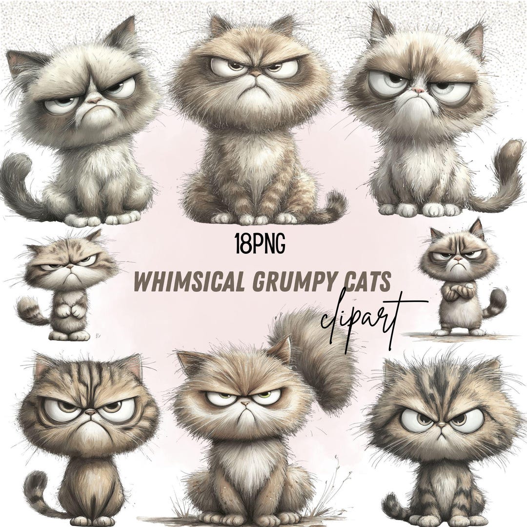 Grumpy Cat PNG Clipart Bundle, Grumpy Pet Animal, Grumpy & Quirky Silly ...
