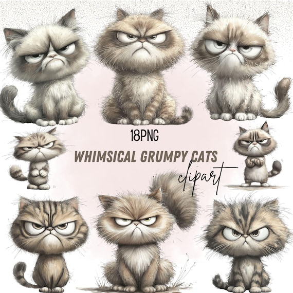 Grumpy Cat PNG Clipart Bundle, Grumpy Pet Animal, Grumpy & Quirky Silly Cat, Grumpy Baby Animals, Nursery Decor, Digital Instant Downl