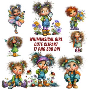Quirky Girls Clipart Unique Girl Graphics Digital Download Commercial Use PNG Printable High Quality Sublimation Illustration