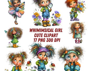 Quirky Girls Clipart Unique Girl Graphics Digital Download Commercial Use PNG Printable High Quality Sublimation Illustration