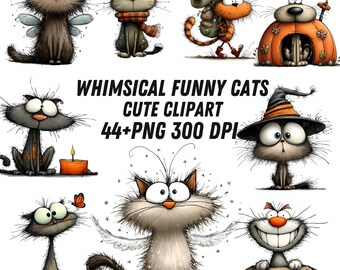 40+ PNG Whimsical Christmas Cats Watercolor Clipart | Cute Festive Kitty Illustrations | High-Res 300 DPI Holiday Art Bundle