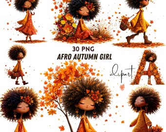 30 Black Autumn Girl Clipart,Fall Girl PNG Bundle,Cozy Fall Black Woman Afro American Fall Fashion,Black girl Clipart,Black Woman Fashion