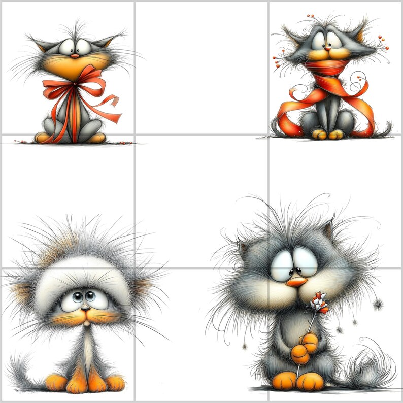 Whimsical Cats Clipart Collection, Funny Watercolor Cat Graphics 23 PNG ...