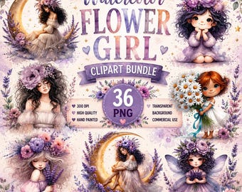 Whimsical Little Flower Girls Clipart Bundle | 36PNG Images | Digital Download
