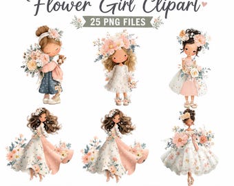 Whimsical Little Flower Girls Clipart Bundle | 25 PNG Images | Digital Download