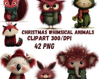 Whimsical Christmas Clipart: Funny Holiday Graphics (Digital Download -42 PNGs  300 dpi
