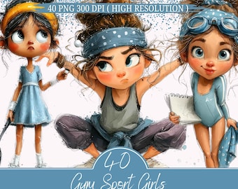Gym Sports Kids Digitale Sticker Bundle – Fitness Afro Frau & Curvy Girl Clipart