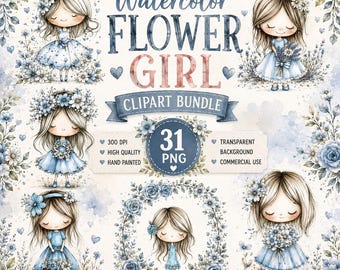 Whimsical Little Flower Girls Clipart Bundle | 31 PNG Images | Digital Download