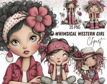 35 Western Girl PNG Clipart Bundle, Cute Clipart, Country PNG, Coquette Cowgirl Aesthetic, Cowboy Boots, Cowgirl Hat