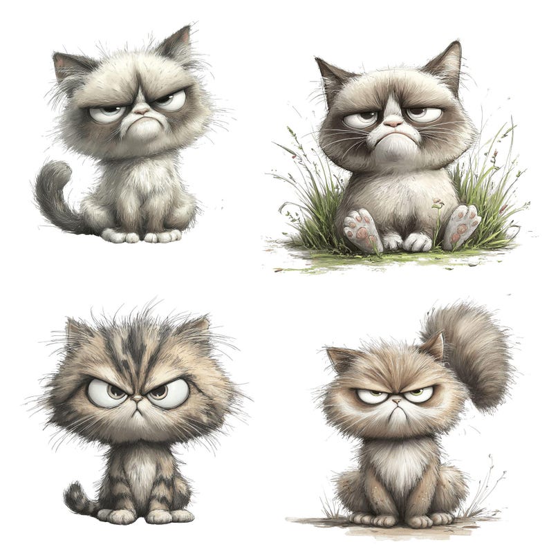 Grumpy Cat PNG Clipart Bundle, Grumpy Pet Animal, Grumpy & Quirky Silly ...