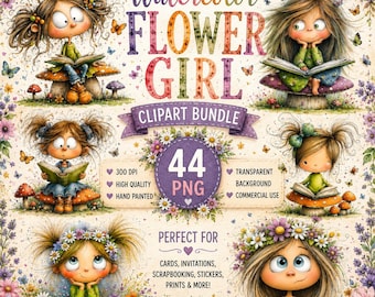 Whimsical Little Flower Girls Clipart Bundle | 44PNG Images | Digital Download