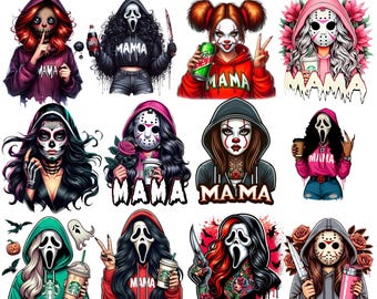 Horror Halloween Character MAMA Family PNG Bundle, Halloween Killer Mama, Halloween Mama Clipart Design png,PNG Horror Mama Bundle,