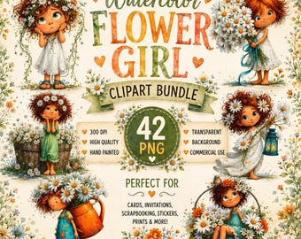 Whimsical Little Flower Girls Clipart Bundle | 30 PNG Images | Digital Download