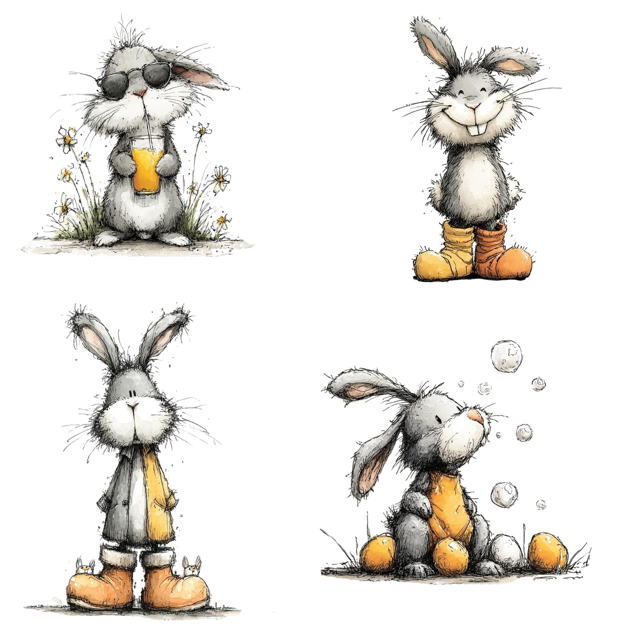 Cute Watercolor Bunny Clipart – Spring & Easter Illustrations (39 PNG ...