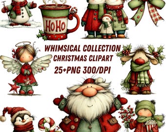 Christmas PNG Bundle: 25+ Holiday Clipart Designs digital download santa hoho png, snowman png, christmas house,pengeuin