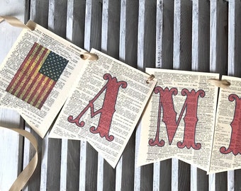 AMERICA Banner, 4th of July decor, Fourth of July Swag, Independence Day Decoration, Patriotic Americana, Freedom decor, Red White and Blue,