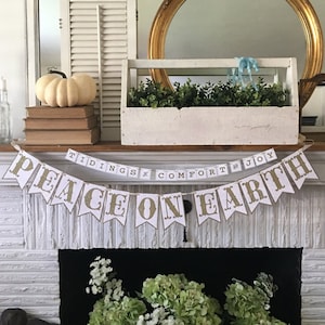 STAMPABILE Striscione di carta Peace on Earth, stamina natalizia, swag di pace per mensola del camino, vacanza con download istantaneo