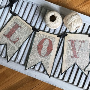 LOVE Banner | Glittered Banner | Vintage Book Page Banner