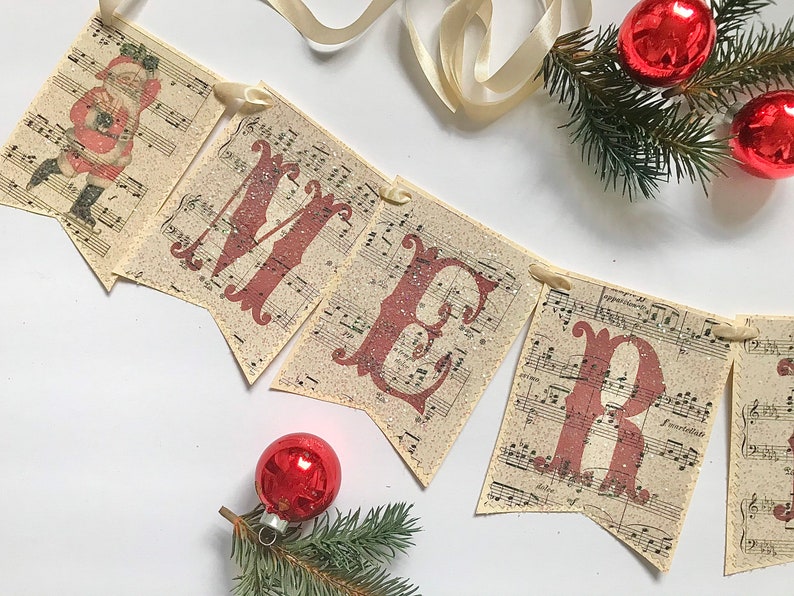 PRINTABLE Merry Christmas Vintage Theme Paper Banner - Etsy