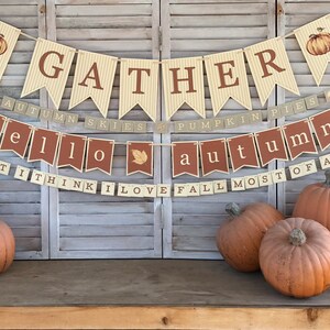 PRINTABLE Gather Banner, Thanksgiving Bunting, Thankful Swag, Autumn ...