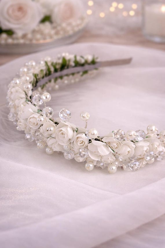 Crystal & Pearl Wedding Headband: Handmade Bridal Hair  display picture 1