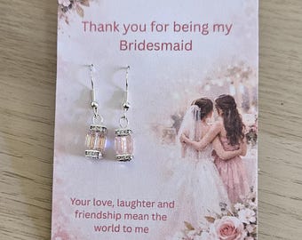 Handgefertigte Kristall Rosa Ohrringe – Brautjungfer Geschenk | Geschenkfertig