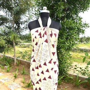 Hand Block Printed Cotton Sarong: Beach Wrap, Scarf, Shawl