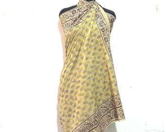 Hand Block Printed Cotton Beach Sarong, Lightweight Floral Cover-Up