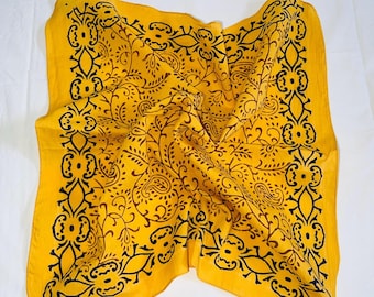 Hand-Block Printed Yellow Cotton Bandana: Boho Floral Scarf