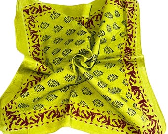 Moss Green Block Print Cotton Bandana: Boho Neck Scarf