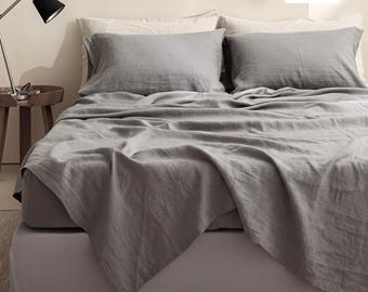 Organic Linen Sheet Set, Boho Luxury 3 Piece Bedding, Fitted Sheet And Two Mathing Pillowcases Bedding