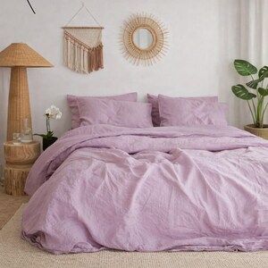 3-delat linnesängklädset Lila, Påslakan Linne King Size Full Bedding Mjukt linneöverkast med 2 örngott Queen King Size Twin-påslakanset