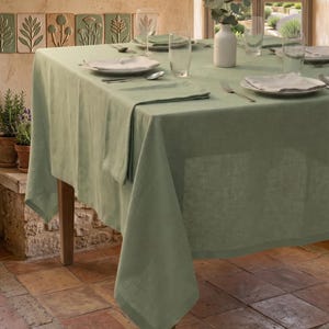 Green Linen Dining Tablecloth, Sage Green Linen Table Cover, Handmade Tablecloth, Rectangular Round Square Linen Tablecloth