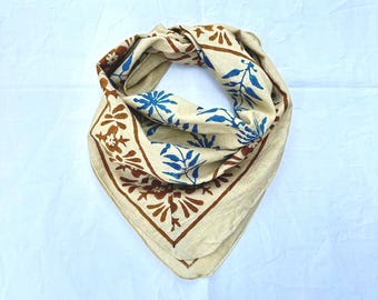 Chusta bandana z bawełny z nadrukiem ręcznym, chusta na głowę w kwiaty w stylu boho