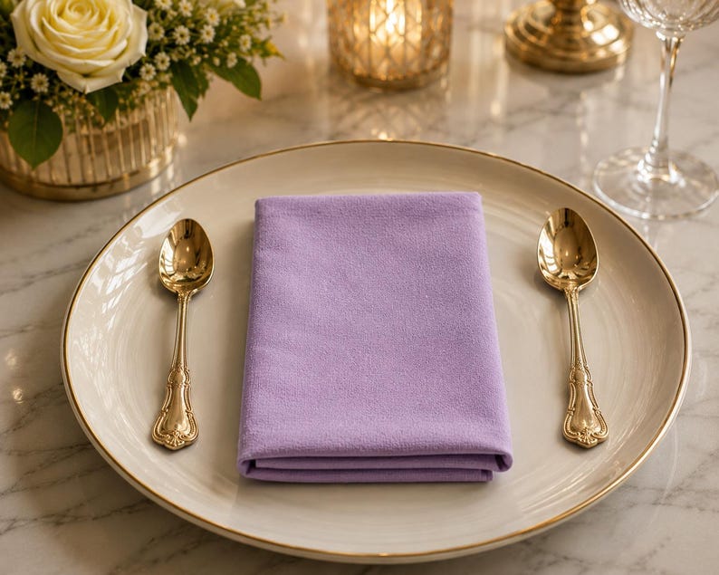 Purple-themed wedding reception supplies - hand-dyed lilac cotton napkins