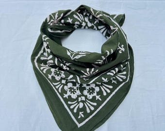 Handblock bedrucktes Baumwollbandana | Floral Blatt Kopftuch