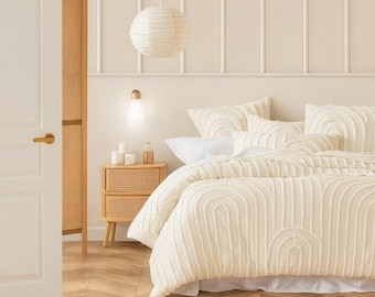 Cotton Boho Bedding Set : 1 Tufted Duvet Cover & 2 Pillowcase Twin Full Queen Cotton Comforter