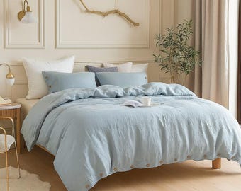Sky Blue Linen Bedding Set - 100% Linen Duvet Cover & 2 Pillowcases King, Queen, sizes