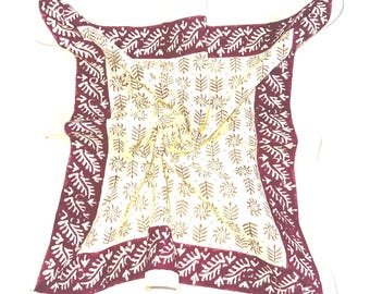 Hand-Block Printed Cotton Bandana: Boho Floral Scarf, Headwrap