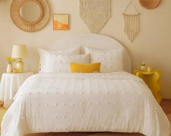 Cotton Dot Tufted Duvet Cover Set: King Queen Boho Bedding Set, Comforter With Pillowcase